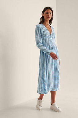 NA-KD - Dames midi-jurk - zijsplit v-hals - lichtblauw