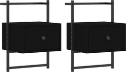 vidaXL - Nachtkastjes - 2 - st - wandgemonteerd - 35x30x51 - cm - bewerkt - hout - zwart