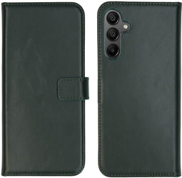 Selencia Samsung Galaxy A15 - Echt Lederen Bookcase - 3 Pashouders - Groen