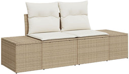vidaXL - 2-Zits - Tuinbank - met - Opbergruimte - & - Kussens - Beige - Poly - Rattan