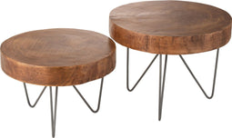 J-Line bijzettafel - hout/metaal - bruin - set van 2