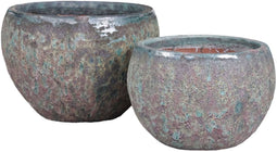 PTMD Caedyn Green Round Ceramic Pot Rough Finish SV2 L