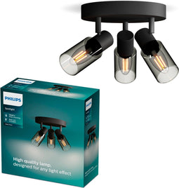 Philips Palms Spot - Plafondspot met drie lichtpunten - Met gerookt glas - Kleine fitting E14 - Ronde basisplaat