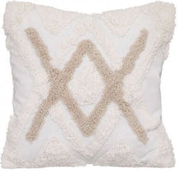 Sierkussen hoes Jules - wit/beige - katoen getuft - 40 x 40 cm