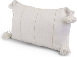 Sierkussen - Marokkaanse Pom-pom Met - Wit - 40 Cm X 60 Cm