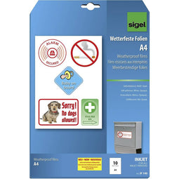 Sigel IF140 Zelfklevende folie DIN A4 Inkjet Wit, Opaak 10 stuk(s)