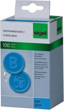 Sigel - waardemunten - kunststof - 100 stuks - 25mm - bier - blauw - evenementenmuntjes - SI-WM005