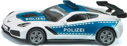 Siku politiewagen Chevrolet Corvette ZR1 politiespeelgoed metaal/kunststof blauw/wit opklapbare motorkap
