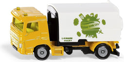 Siku veegwagen Faun Milieutechniek speelgoed metaal/kunststof geel/wit omhoogklapbare opvangbak 2-assig chassis