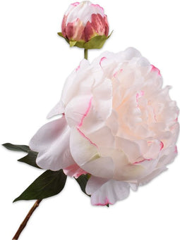 Silk-ka Zijden Bloem-Kunstbloem Pioen Tak Crème-Roze 55 cm