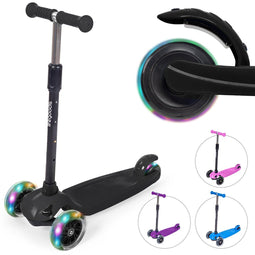 LifeGoods TurboRide - Kinderstep - 3 Lichtgevende LED Wielen - Verstelbare Hoogte 59-77 cm - Zwart