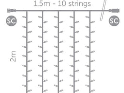 Simply-connect PRO LINE - lichtgordijn uitbreiding - 1.5 x 2 m - 220 leds - warmwit - witte kabel - 230 V