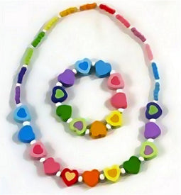 Simply for Kids Houten Kralenketting + Armbandje Hartjes