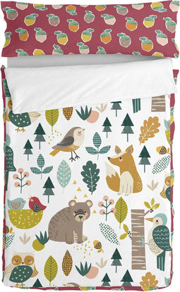 Gewatteerd beddengoed met ritssluiting HappyFriday Moshi Moshi Harvestwood Multicolour 105 x 200 cm