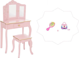 Sisi Kaptafel met accesoires - tafel hartje met krukje - roze met gouden afwerking - borstel en sierraaddoosje