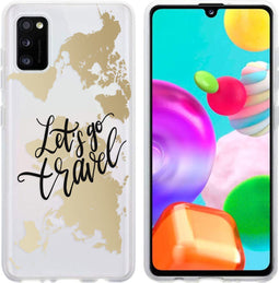 iMoshion Hoesje Geschikt voor Samsung Galaxy A41 Hoesje Siliconen - iMoshion Design hoesje - Transparant / Meerkleurig / Goud / Let's Go Travel