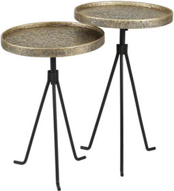 Bijzettafel set/2 rond metallic - Brons antiek