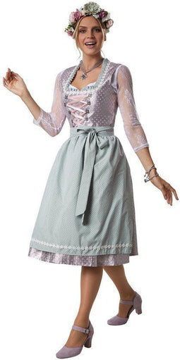 dressforfun Midi-dirndl Oberammergau model 1 - Verkleedkleding carnaval - Glanzend zilver/groen - XXL