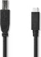 Nedis USB-Kabel - USB 2.0 - USB-C Male - USB-B Male - 480 Mbps - OTG - Vernikkeld - 1.00 m - Rond - PVC - Zwart - Envelop