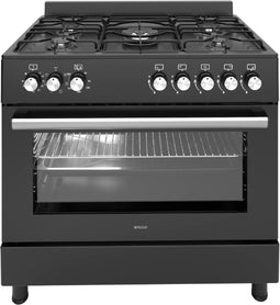 Wiggo WO-E906B(BB) - Gasfornuis - 5 pitten - 90 cm - 110 Liter - Energieklasse A - Zwart
