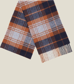Sjaal Briggate Blauw Roestbruin-rood (Navy-Rust) - Meriono Lamswol - 25 x 190 - Bronte by Moon Scotland