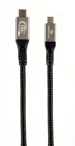 Gembird CCBP-USB3-CMCM100-1.5M - USB 3.2 Gen 2x2 Type-C naar Type-C kabel - 20 Gbps 100 W 4K/60Hz - Zilver Zwart