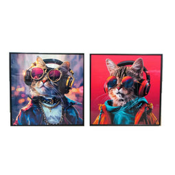 Schilderij Home ESPRIT Modern Kat 50 x 3,5 x 50 cm (2 Stuks)