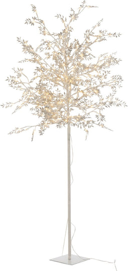 J-Line Kerstboom blaadjes - wit & glitters - 180 cm - LED lichtjes - kerstversiering voor binnen