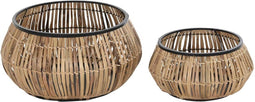 Pottenset DKD Home Decor Zwart Natuurlijk Metaal Rotan Vierkant Bali 50 x 50 x 25,4 cm (2 Stuks)