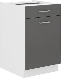 Keukenonderkast - 1 deur 1 lade - Grijs decor - L 50 x D 60 x H 86 cm - PREGO