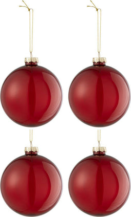 J-Line kerstballen effen - glas - transparant/rood - medium - doos van 4