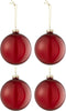J-Line kerstballen effen - glas - transparant/rood - medium - doos van 4