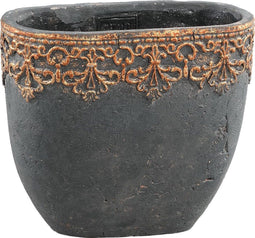 PTMD Mesa Ovale Bloempot - 20 x 10 x 17,5 cm - Cement - Zwart