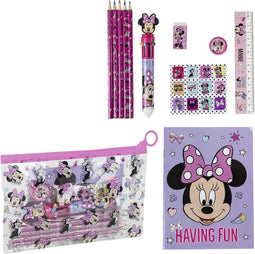 Disney Minnie Mouse Etui met Inhoud Kleuren Pen Liniaal Puntenslijper
