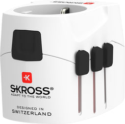 SKROSS - Reisadapter - Europa naar Wereld - met randaarde stekker (zonder Zwitserland & Italië) + 2xUSB 2400 mA