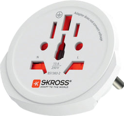 SKROSS - Wereldreisadapter met randaarde stekker - met Schukostekker (zonder Zwitserland & Italië) + 2xUSB 2400 mA