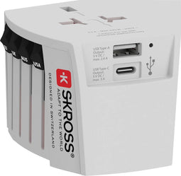 Skross - World Travel Adapter 2-pole + 1 USB Charger + 1 Type C 2400 mA White