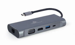 Gembird A-CM-COMBO7-01 - USB Hub - 1x Ethernet 1Gbps 1x HDMI 3x USB 3.2 type-C - Grijs