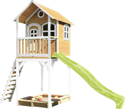 AXI Romy Speelhuis in Bruin/Wit - Met Verdieping, Limoen Groene Glijbaan en Zandbak - Speelhuisje voor de tuin / buiten - FSC hout - Speeltoestel voor kinderen