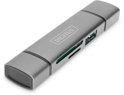 Digitus DA-70886 - Externe geheugenkaartlezer / hub - USB-A 3.0 en USB-C - Grijs
