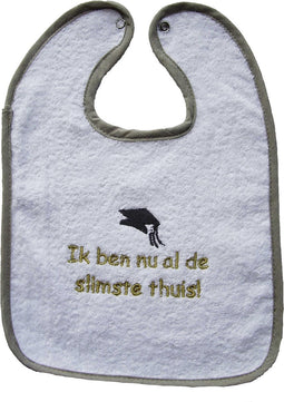 Slabbetje met tekst 'Ik ben nu al de slimste thuis'