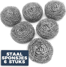 Schuursponsjes 6 stuks - staalspons roestvrij staal - Pasper schuurspons - Pannenspons - vaatwasserbestendig