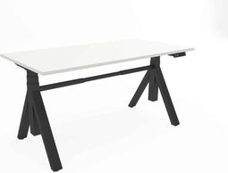 Zit-sta bureau Ypsos met Y-poot breed 160CM frame Aluminium (RAL9006) blad Logan eiken