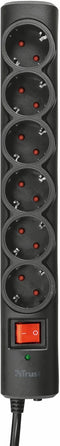 Trust Surge Protector 6 ports - Beveiligde stekkerdoos - 6x Geaarde stekkers - Zwart