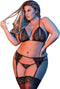 Magic Silk - Peek-a-Boo Beha, Jarretel en G-String Set - L/XL - Zwart