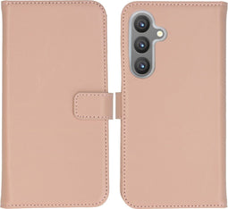 Selencia Hoesje Geschikt voor Samsung Galaxy S24 Plus Hoesje Met Pasjeshouder - Selencia Echt Lederen Bookcase - roze