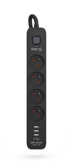 KERG stekkerdoos - 4x 3USB - Stroomonderbreker 16A 3m