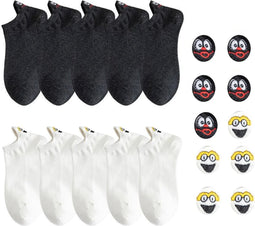 Smiling Socks® Enkelsokken Zwart & Wit - Grappige sokken - 10-Pack - Unisex - Maat 35-43 - Giftbox - Katoen - Cadeau voor hem/haar