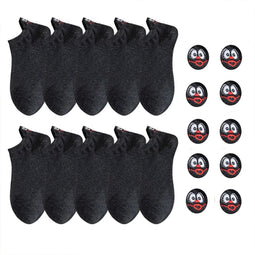 Smiling Socks® Hoogwaardig Katoenen Sokken - Grappige sokken - 10 paar - Zwart - Unisex - Maat 35-43 - Huissokken - Antislip - Cadeau voor haar