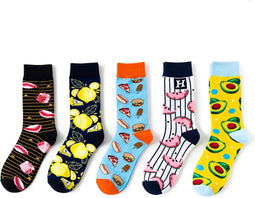 Smiling Socks® Watermeloen & Pizza - Gekke Sokken - Warme Sokken Dames - 5 Paar - Kleurvol - Giftbox - Maat 35-43 - Anti slip